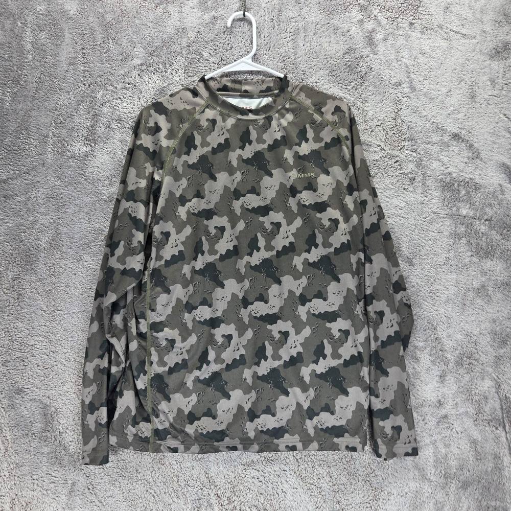 Simms Shirt Mens Large Green Camo Long Sleeve COR3 Performance Fishing